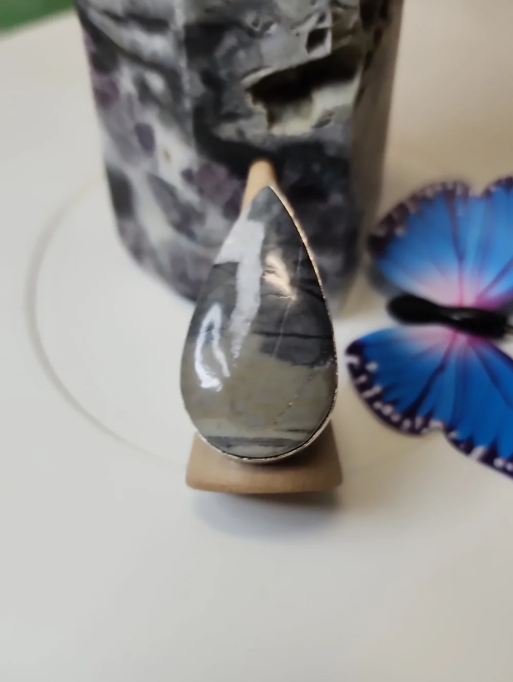 Teardrop Grey Stone Statement Ring